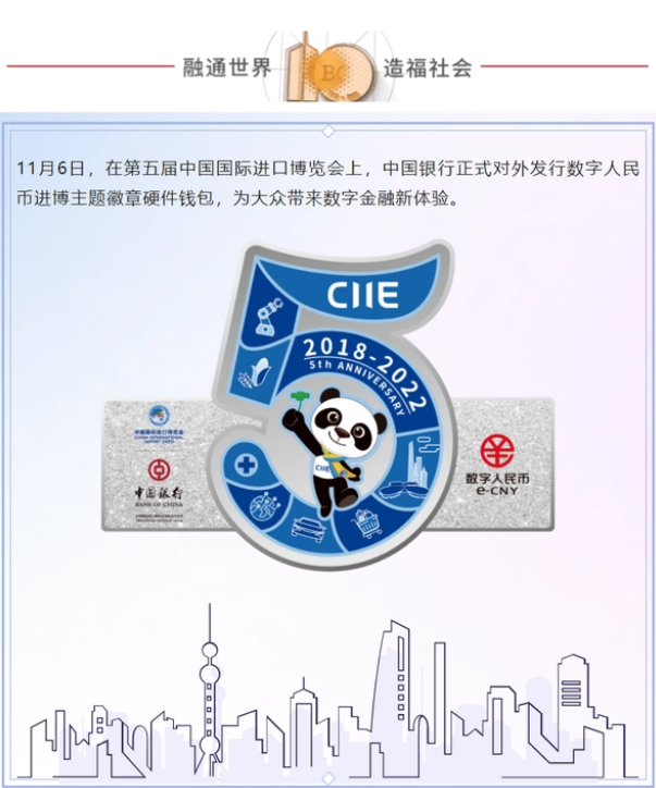 中国银行发行数字人民币进博会主题徽章硬件钱包