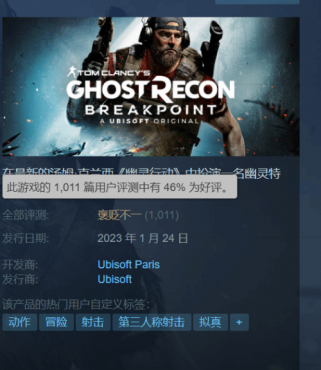 《幽灵行动断点》Steam褒贬不一：网络问题屡见不鲜