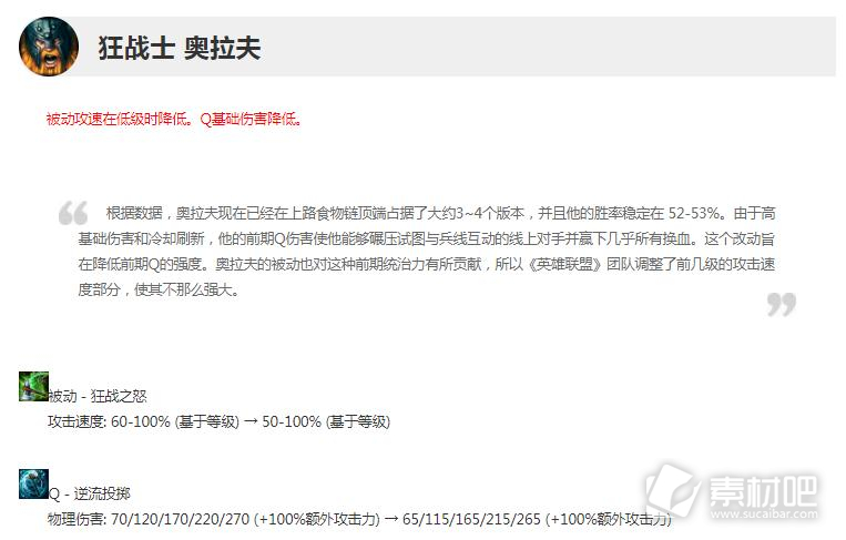 英雄联盟13.7版本正式服奥拉夫削弱一览(英雄联盟13.7版本正式服奥拉夫削弱了什么)