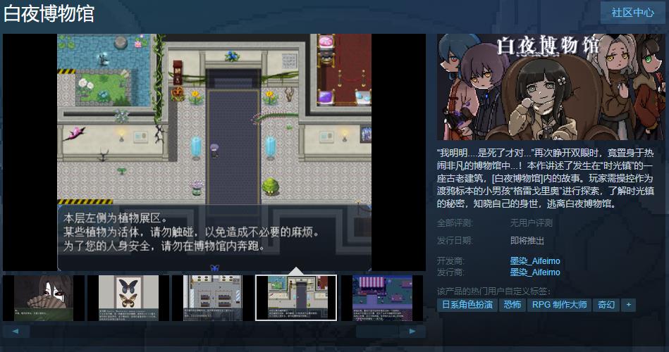 免费RPG游戏白夜博物馆上架Steam 发售日未定