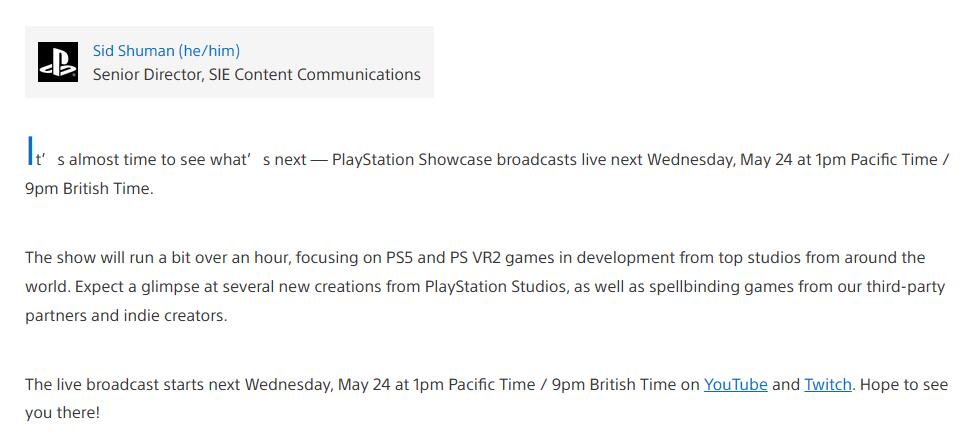 PlayStation showcase时间确定！展示PS5和PSVR2新作