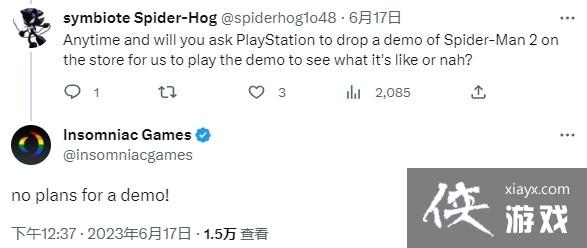 官方确认PS5漫威蜘蛛侠2没有试玩版