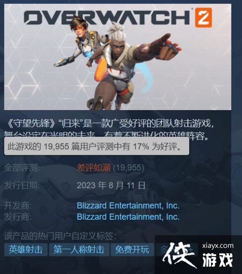 守望先锋2Steam收获过万条差评 全区域差评如潮