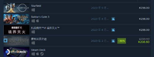 星空Steam热销榜登顶！博德3位列第二