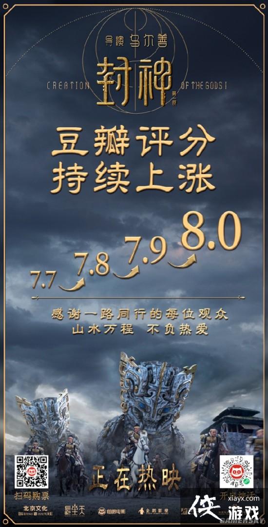 封神第一部豆瓣评分涨至8.0分 超86万人评价